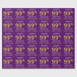 Lila, Imitat-Gold "GLÜCKLICHER 99. GEBURTSTAG " Geschenkpapier