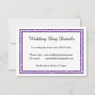 Lila Imitate Glitter Trim - Angaben zum Hochzeitst RSVP Karte