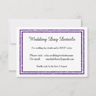 Lila Imitate Glitter Trim - Angaben zum Hochzeitst RSVP Karte