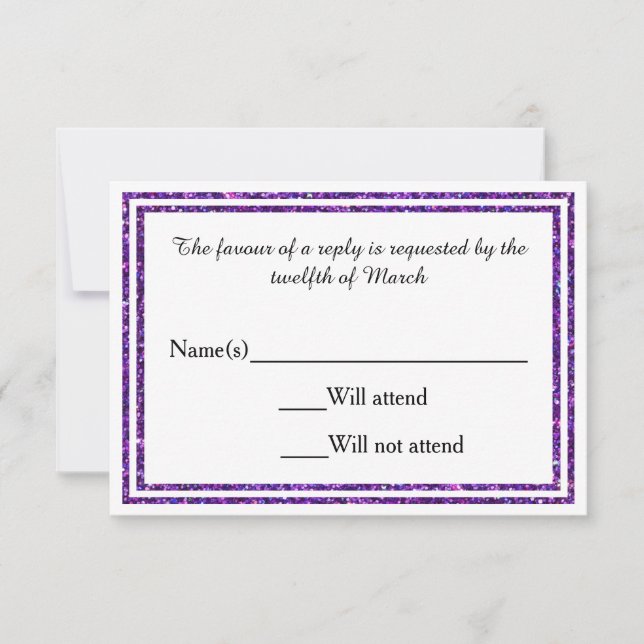 Lila Imitate Glittered Trim - RSVP Card Karte (Vorderseite)