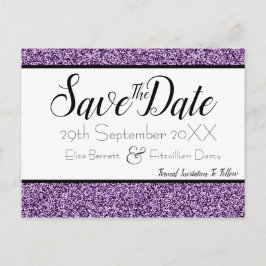Lila Imitate Glitzer Save the Date Postkarte