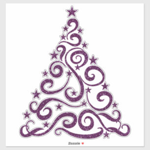 Lila Imitate Glitzer Swirl Weihnachtsbaum Aufkleber
