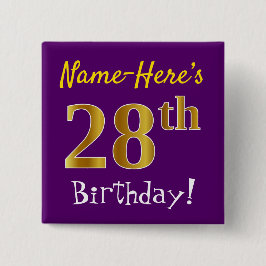 Lila, Imitate Gold 28. Geburtstag, mit Individuell Button