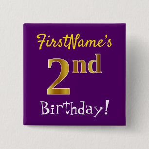 Lila, Imitate Gold 2. Geburtstag, mit Individuelle Button