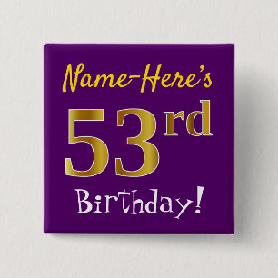 Lila, Imitate Gold 53. Geburtstag, mit Individuell Button