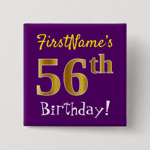 Lila, Imitate Gold 56. Geburtstag, mit Individuell Button