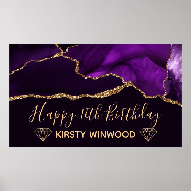 Lila & Imitate Gold Glitzer Agate Sweet 16 Poster (Vorne)