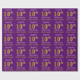 Lila, Imitate Gold "HAPPY 10. BIRTHDAY" Geschenkpapier