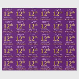 Lila, Imitate Gold "HAPPY 12. BIRTHDAY" Geschenkpapier