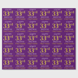 Lila, Imitate Gold "HAPPY 33. BIRTHDAY" Geschenkpapier