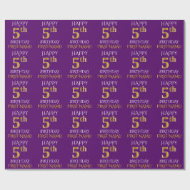 Lila, Imitate Gold "HAPPY 5th GEBTHDAY" Geschenkpapier
