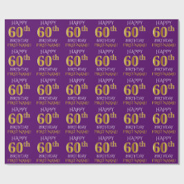 Lila, Imitate Gold "HAPPY 60. BIRTHDAY" Geschenkpapier