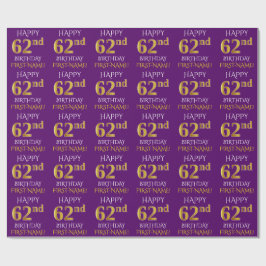 Lila, Imitate Gold "HAPPY 62. BIRTHDAY" Geschenkpapier