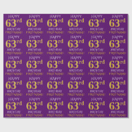 Lila, Imitate Gold "HAPPY 63. BIRTHDAY" Geschenkpapier