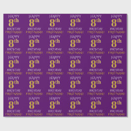 Lila, Imitate Gold "HAPPY 8. BIRTHDAY" Geschenkpapier