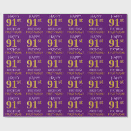 Lila, Imitate Gold "HAPPY 91. BIRTHDAY" Geschenkpapier