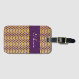 Lila Imitate Gold-Knittermuster Personalisiert Gepäckanhänger
