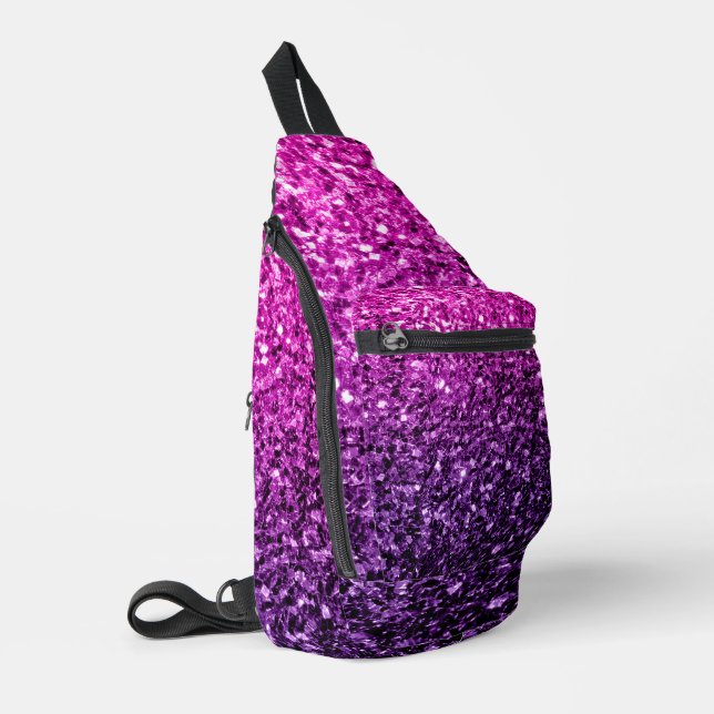 Lila Imitate in Rosa Glitzer Glitzern Crossbody Bag (Linke Seite)