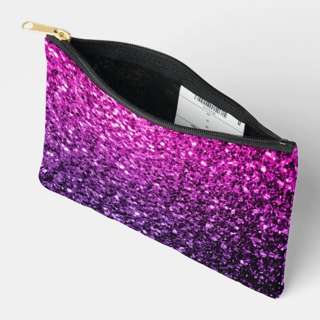 Lila Imitate in Rosa Glitzer Glitzern Zubehörtasche (Offen)