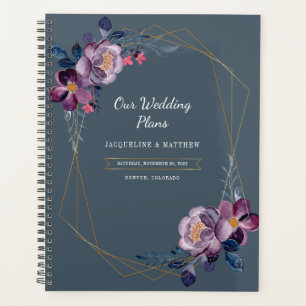 Lila Imitate mit Blumenschrift Gold Geometric Wedd Planer