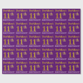 Lila, Imitation Gold Look "11. GEBURTSTAG" Geschenkpapier