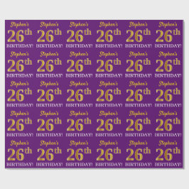 Lila, Imitation Gold Look "26. GEBURTSTAG" Geschenkpapier