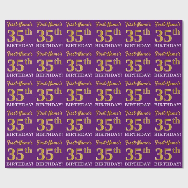 Lila, Imitation Gold Look "35. GEBURTSTAG" Geschenkpapier (Flach)