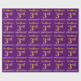 Lila, Imitation Gold Look "3. BIRTHDAY" Geschenkpapier