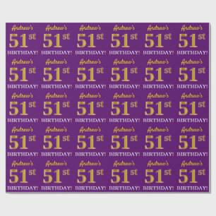 Lila, Imitation Gold Look "51. GEBURTSTAG" Geschenkpapier