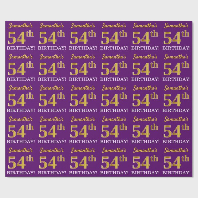 Lila, Imitation Gold Look "54. GEBURTSTAG" Geschenkpapier (Flach)