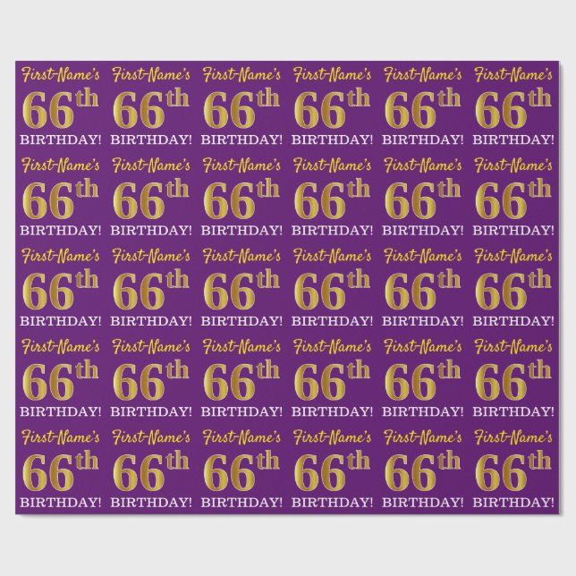 Lila, Imitation Gold Look "66. GEBURTSTAG" Geschenkpapier (Flach)