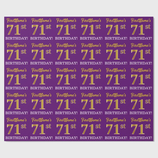 Lila, Imitation Gold Look "71. GEBURTSTAG" Geschenkpapier (Flach)