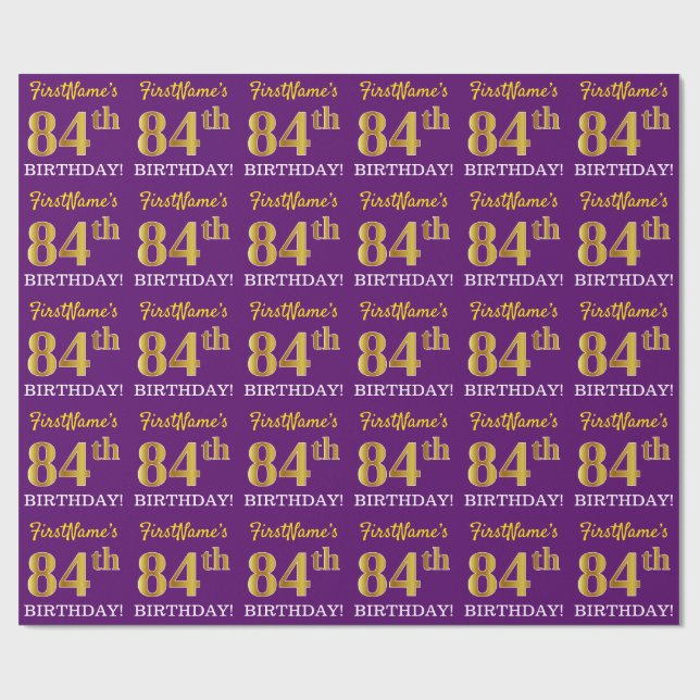 Lila, Imitation Gold Look "84. GEBURTSTAG" Geschenkpapier (Flach)