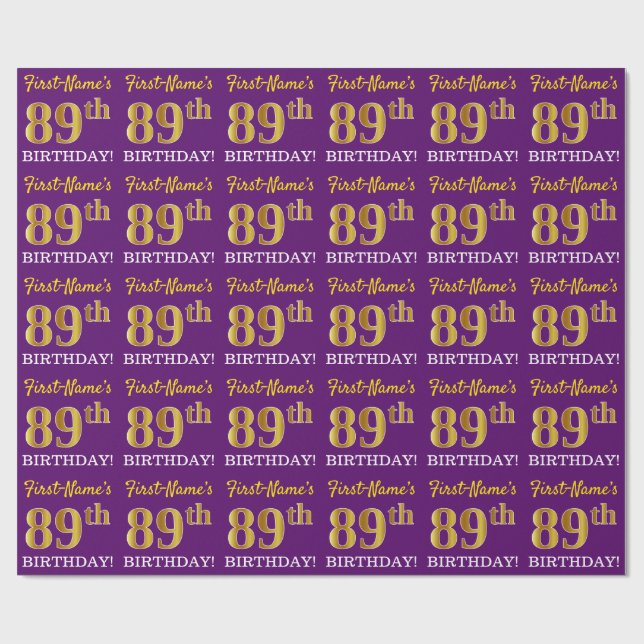 Lila, Imitation Gold Look "89. GEBURTSTAG" Geschenkpapier (Flach)