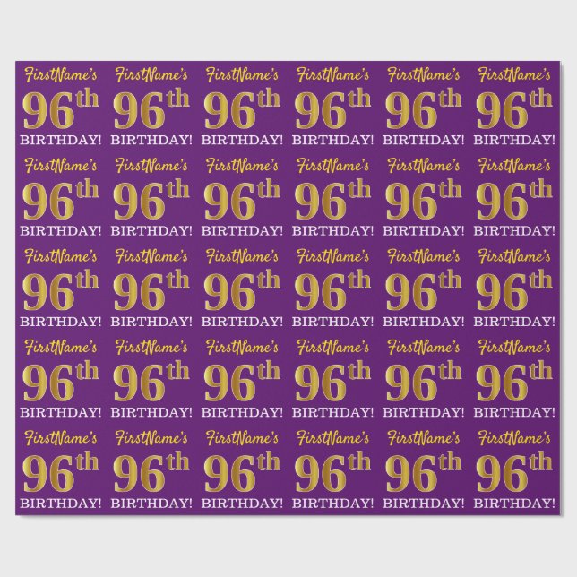 Lila, Imitation Gold Look "96. GEBURTSTAG" Geschenkpapier (Flach)