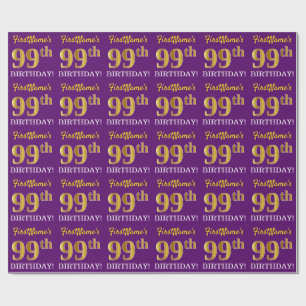 Lila, Imitation Gold Look "99. GEBURTSTAG" Geschenkpapier