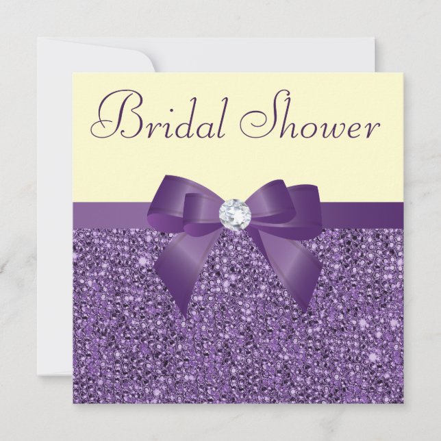 Lila Imitatsequins-Bogen-Diamant-Brautparty Einladung (Vorderseite)