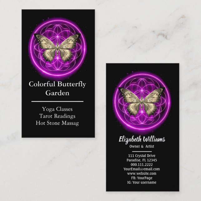 Lila Indigo Butterfly Mystical Mandala Türkis Visitenkarte (Vorne/Hinten)