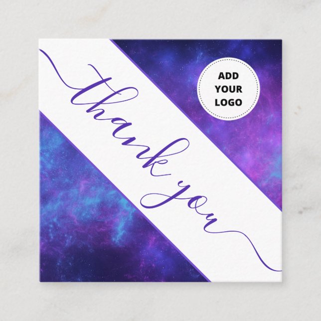 Lila Indigo Cosmic Galaxy Night Logo Vielen Dank Quadratische Visitenkarte (Vorderseite)