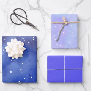 Lila Indigo Himmelssterne Geschenkpapier Set