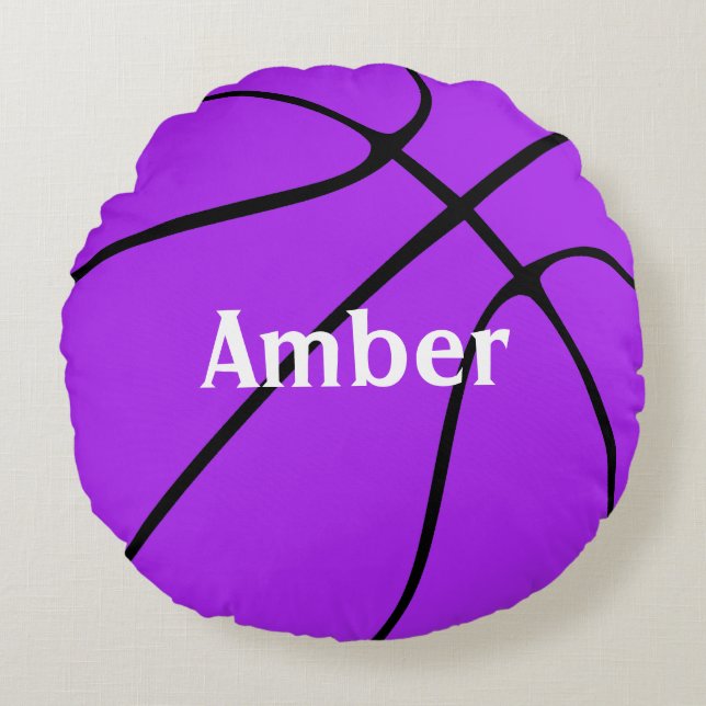 Lila, individueller Basketball-Rundwurfkissen Rundes Kissen (Vorderseite)