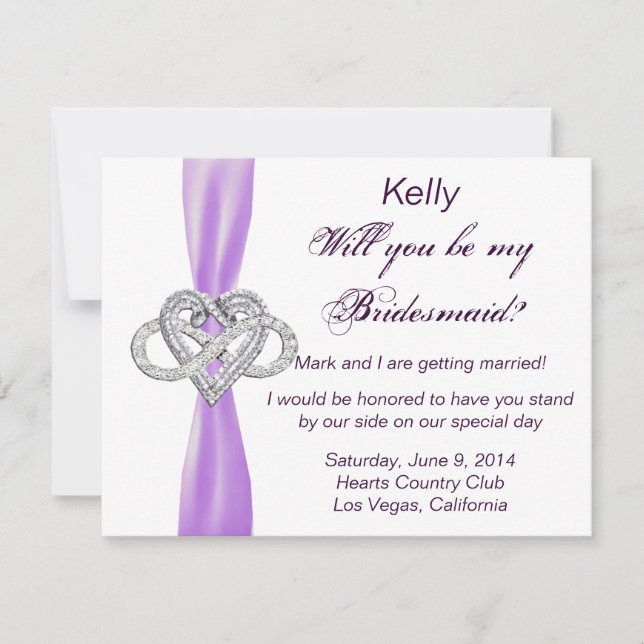 Lila Infinity Heart Bridesmaid Card Einladung (Vorderseite)