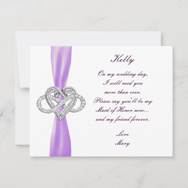 Lila Infinity Heart Trauzeugin Card Einladung (Vorderseite)