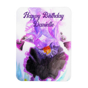 Lila Iris-Aquarell-Blume Florale Geburtstagsgrüße Magnet
