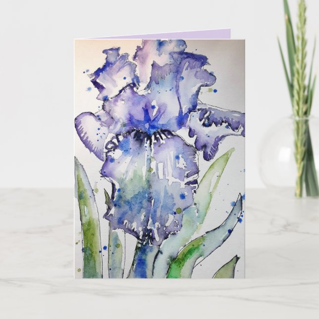 Lila Iris Aquarell-Blume-Karte Karte (Vorderseite)