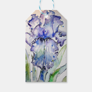 Lila Iris Art Watercolor Birthday Navy Geschenkanhänger