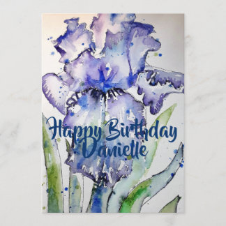 Lila Iris Art Watercolor Geburtstagsfeier Einladun Einladung