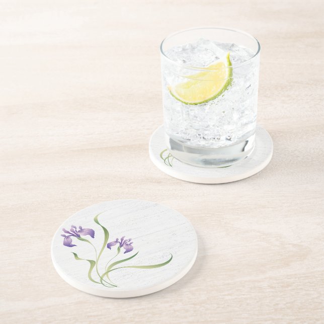 Lila Iris auf Holz Getränkeuntersetzer (Seite)