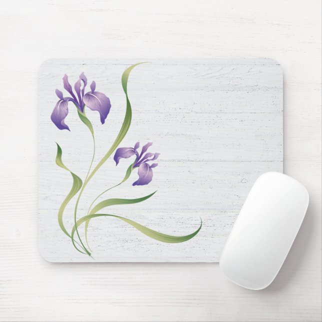 Lila Iris auf Holz Mousepad (Mit Mouse)