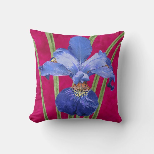 Lila Iris auf Magenta Pink Kissen (Vorderseite)